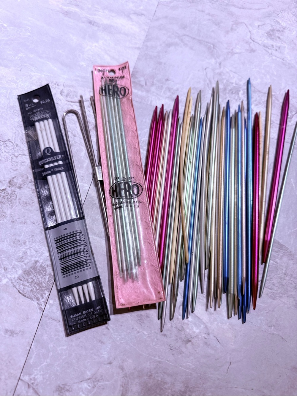 Vintage & Modern Knitting Needle Lot - Susan Bates Quicksilver, Hero, Aluminum)